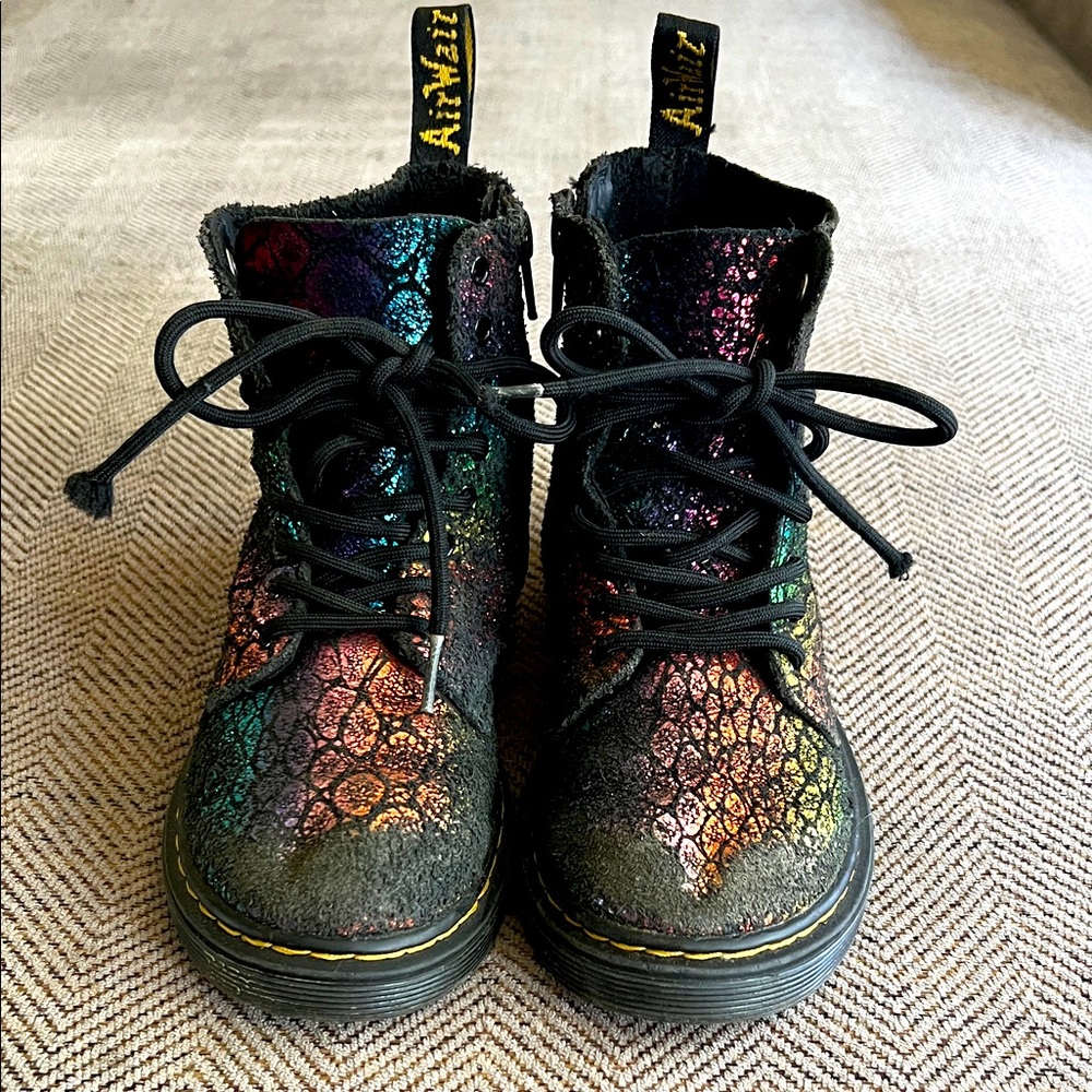 Dr. Martens iridescent rainbow Black Lace-Up Boots kids size 13